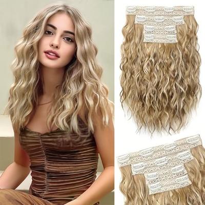 Synthetic 4PCS  Invisible Lace Clip In Hair Extensions Short Wavy Natural Thick Hairpieces For Women Daily Wear