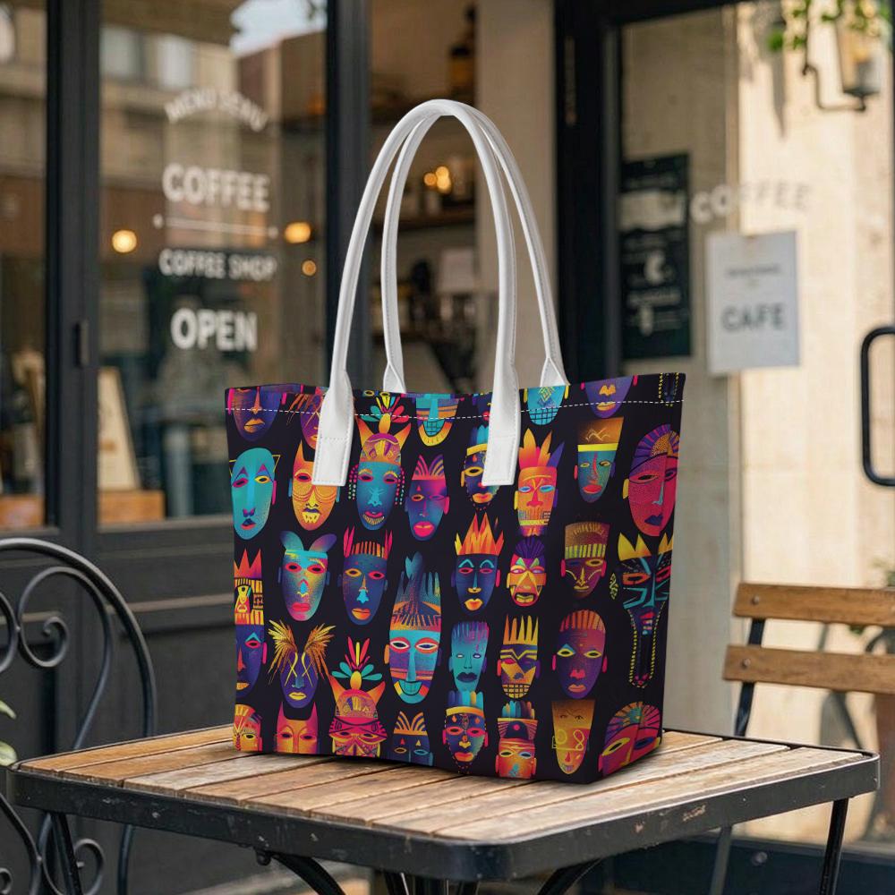 Tribal Face Print Tote Bag for Daily Use
