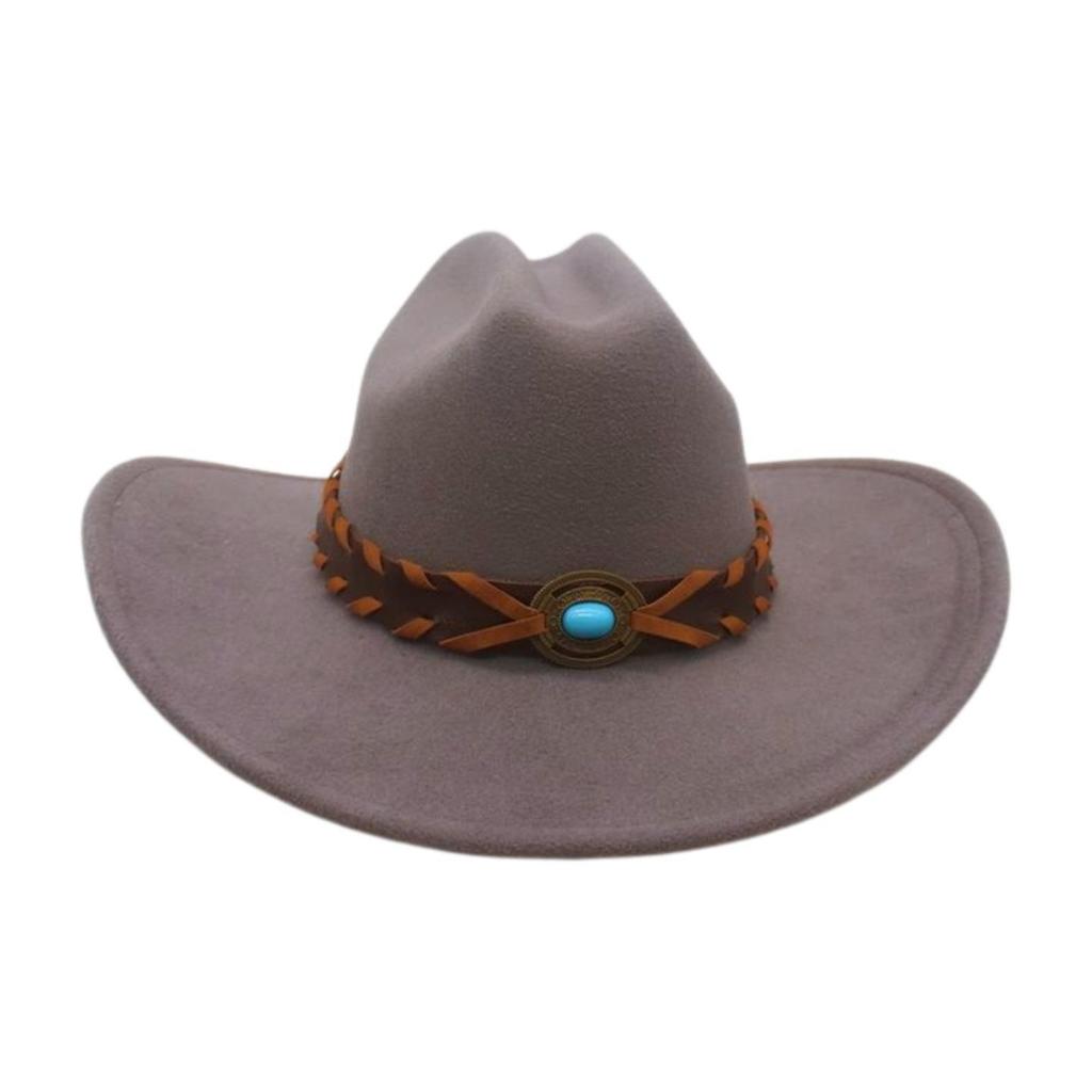 French Flat-Brimmed Top Hat Western Cowboy Hat Hot-Selling High-End Ethnic Style Travel Sunshade Woolen Jazz Hat