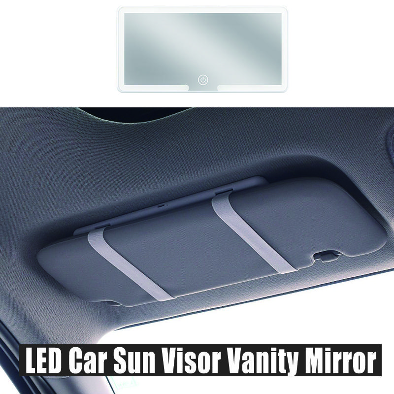 Rechargeable Car Interior Makeup Mirror LED Car Sunshade Mirror 3 Light Modes Makeup Mirror Car Touch Up Light Universal Decor