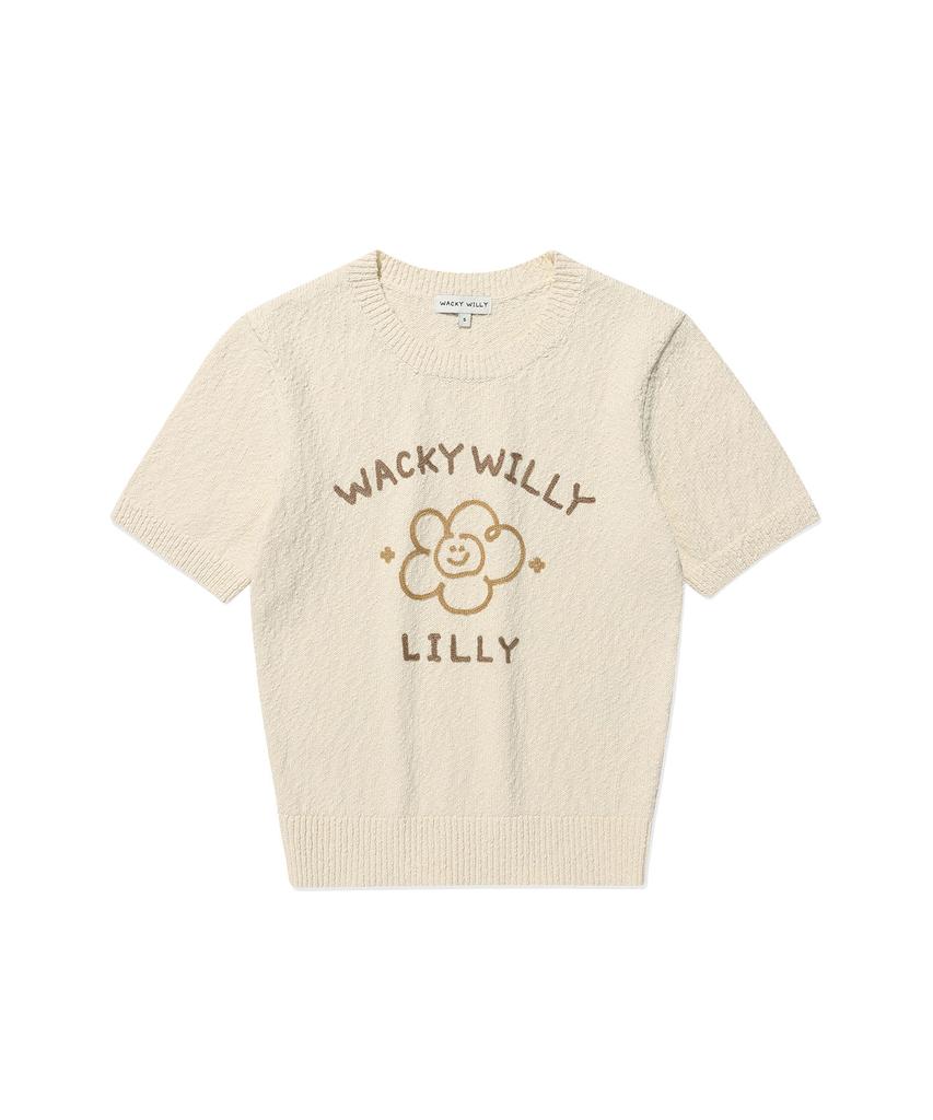 WACKY WILLY Women'S Big Lily Graphic Short Sleeve Knit Cream