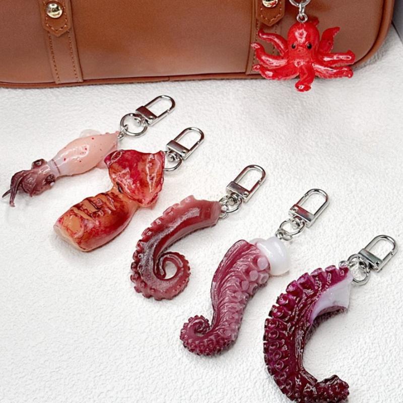 1Pcs Creative Simulation Pvc Fun Food And Play Model Ornament Bag Key Pendant Octopus Claw Octopus Keychain