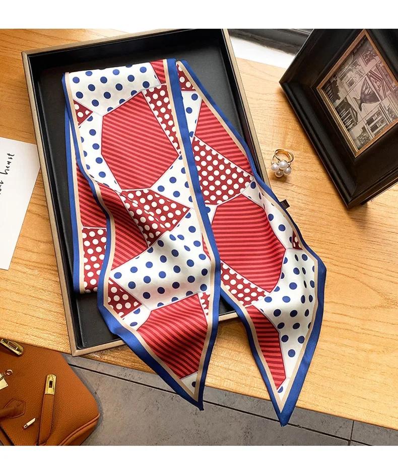 Design Print Skinny Scarf Plaid Horse Hairband Scarves Women Narrow Silk Scarfs Bag Ribbons Luxury Wrist Towel Foulard