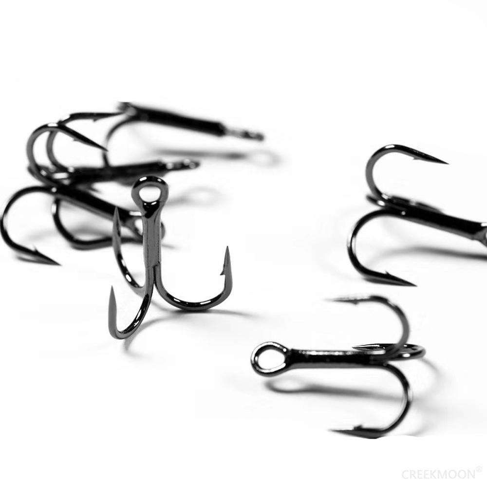 50 st/parti Fiskekrok 2/4/6/8//10/12/14# Högkolstål Tredubbelkrokar Fiskeutrustning Svarta Fiskekrokar