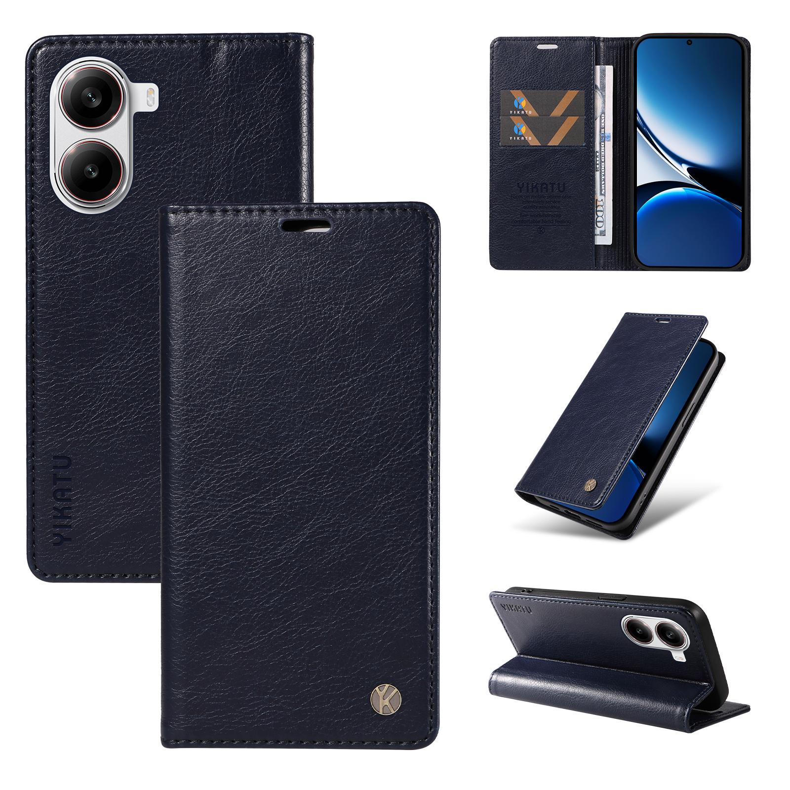 

For Xiaomi Redmi Turbo 4 5G/Poco X7 Pro 5G Wallet Case YIKATU YK-006 Magnetic Closure Leather Phone Cover Litchi Texture Navy Blue