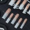 Premium Press-On Nails With Pearl Rhinestone Accents Gradient White Nude A2197 Long Style Handcrafted Acrylic Bridal