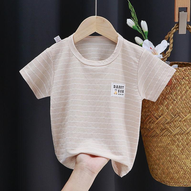 Pruhované ledové hedvábné tričko s krátkým rukávem letní jednodílné oblečení pro miminko s polovičním rukávem triko s krátkým rukávem pro volný čas Chlapecká/dívčí trička
