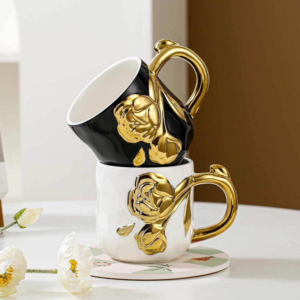Couple Gilded Small Flower Ceramic Cup Set Nordic Mug High Value Large Capacity Water Cup Household Ins Style