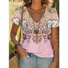 Damen Sommer T-Shirt Vintage Muster Print Kurzarm T-Shirts Lässige Bedruckte Tops