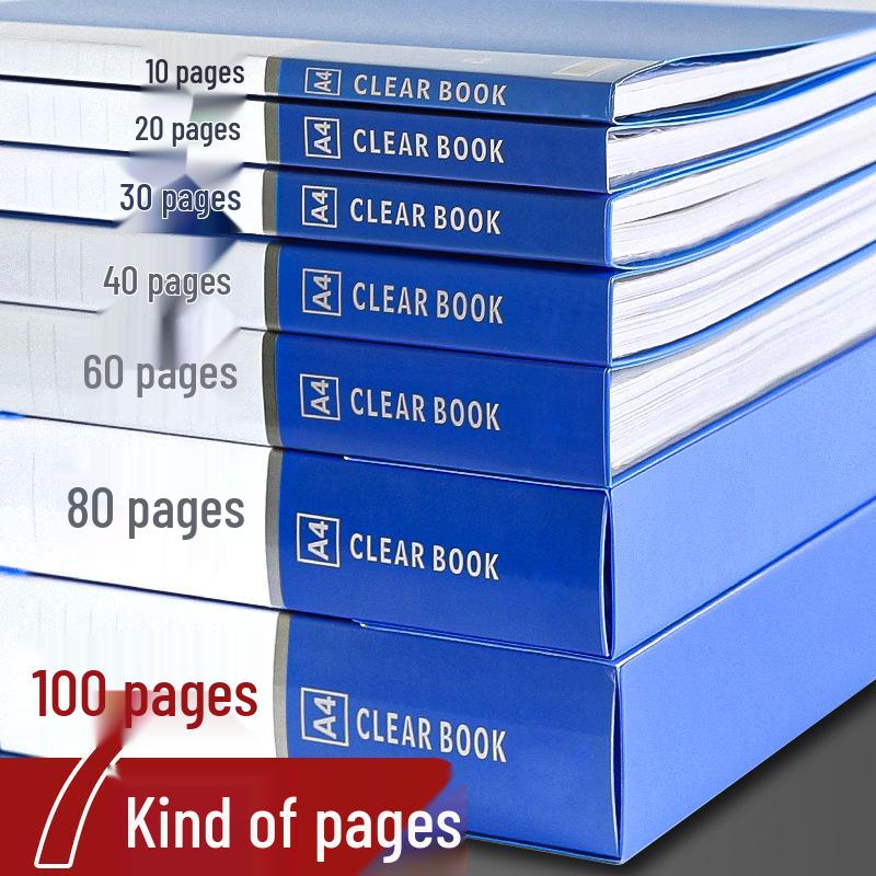A4 Multi-layer Blue Office Document Binder - Thickened Transparent File Storage Folder 10 pages