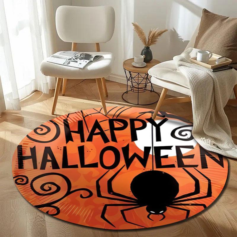 Playful Round Halloween Multicolor Rug Pad, Non-Slip Floor Mat for Kitchen