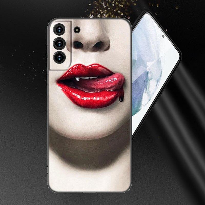 Beauty Red Lips Phone Case For Samsung Galaxy S20 S21 FE S22 Ultra S10 Lite S10E S9 S8 Plus S7 Edge Soft TPU Black Cover