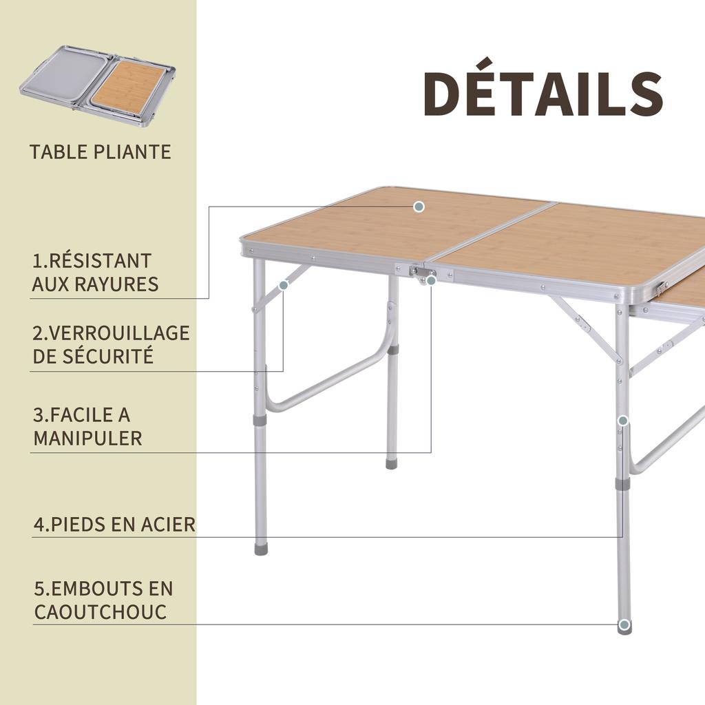 3ft Aluminium MDF-Top Folding Picnic Table Portable Camping Table