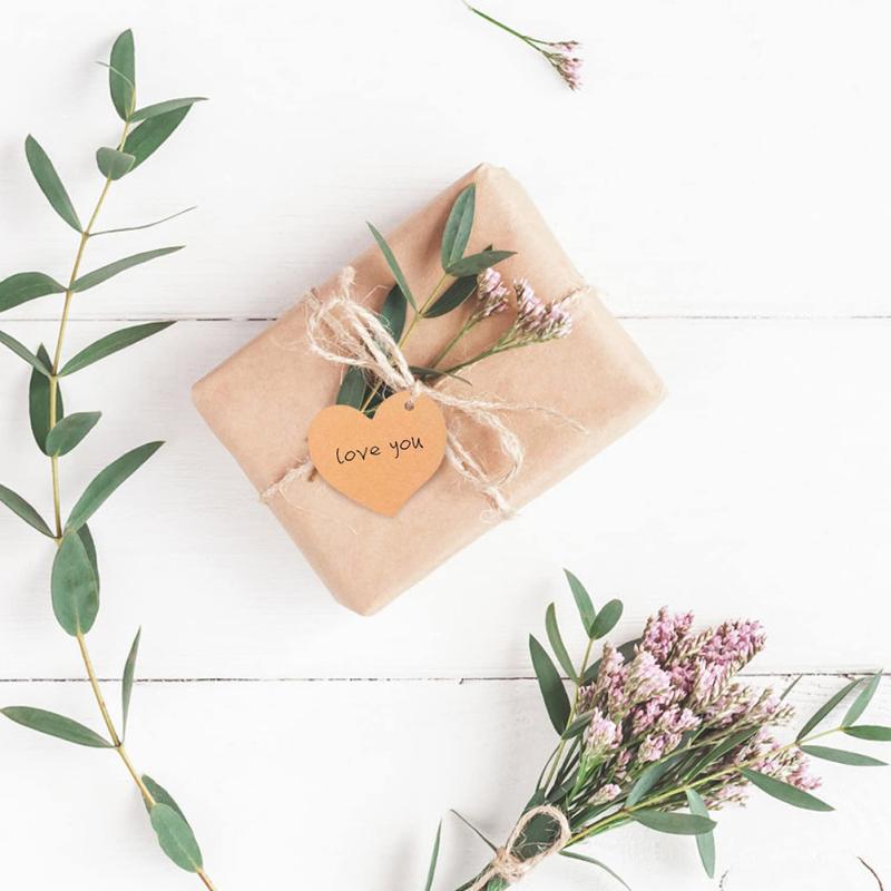 Heiß! 100 Stück Kraftanhänger in Liebesform, universelle, leere Etiketten zum Selbermachen mit 10 m Juteschnur für Hochzeit, Geburtstag