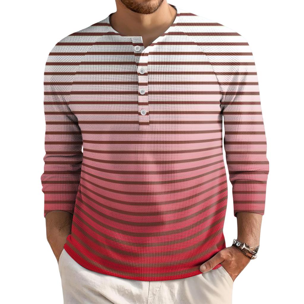 Pánský volný ležérní top s límečkem na knoflíčky a dlouhým rukávem