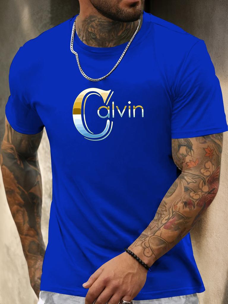 Camiseta de Manga Corta Calvin para Hombre 100% Algodón Estampada Verano Cuello Redondo Transpirable Casual Moda Fresca Camiseta