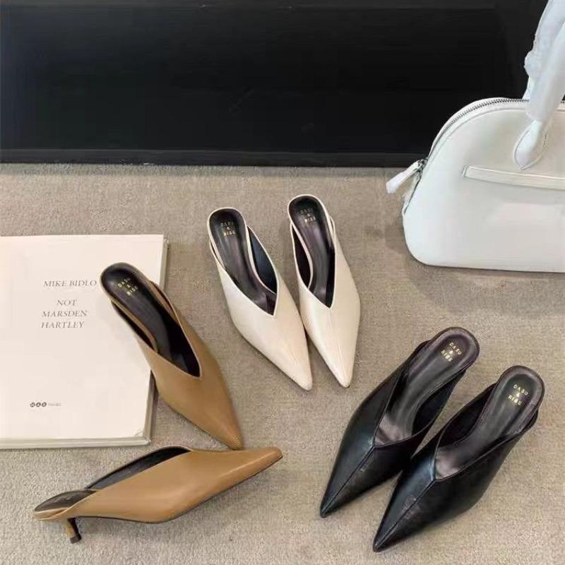 2025 Spring New Brand Women Slipper Pointed Toe Slip On Ladies Mules Thin Low Heel Outdoor Dress Sandal Shoes