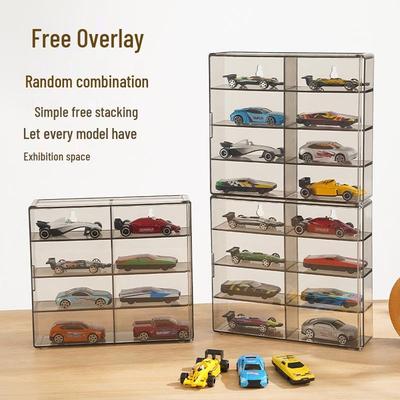 8 skyrelių mažų automobilių modelių vitrina, „Hot Wheels“ žaislų saugykla, permatoma sukraunama spintelė