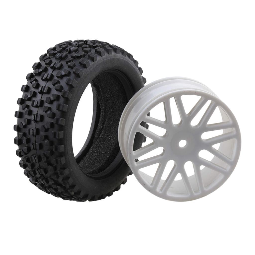 Mxfans 4 Pieces 12mm Hex RC 1/10 Front and Rear Wheel Rims & Tires 66012/66032 for RC 1/10 Off-Road Buggy