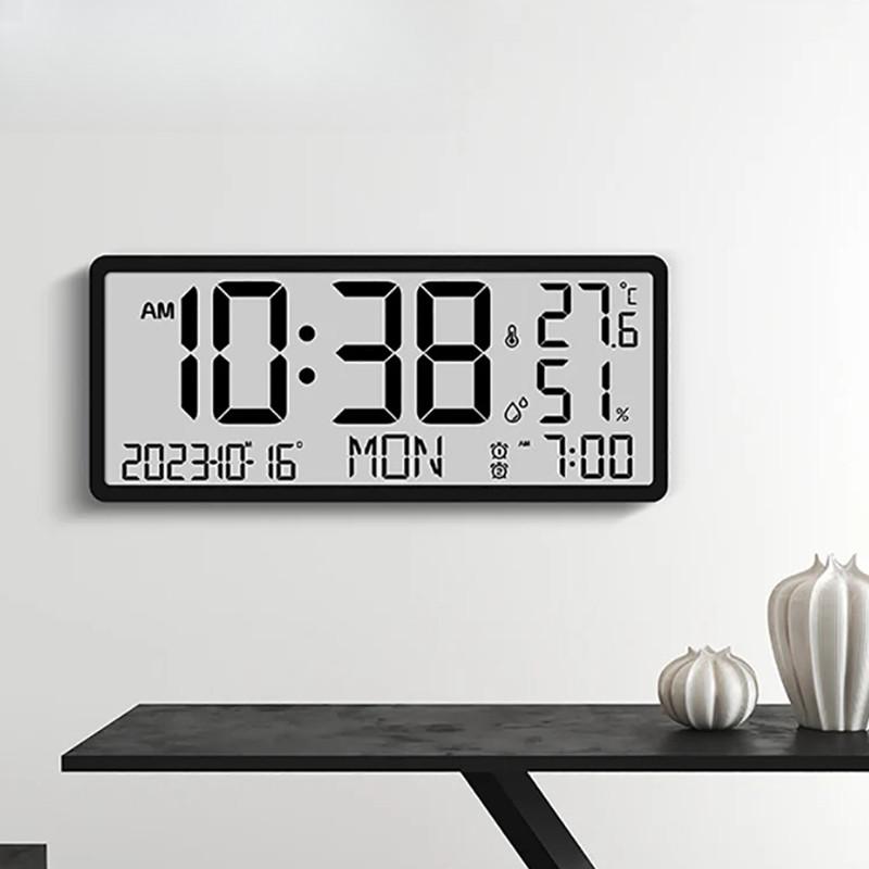 Household LCD Large Screen Digital Wall Clock Multifunctional Temperature Humidity Display Simple Morden Style Electronic Clock