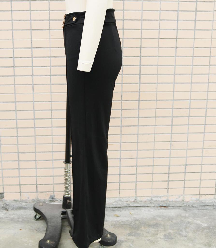 Women's High Waist Straight Leg Pants with Metal Buckle - New Solid Color Fashion Arrivals