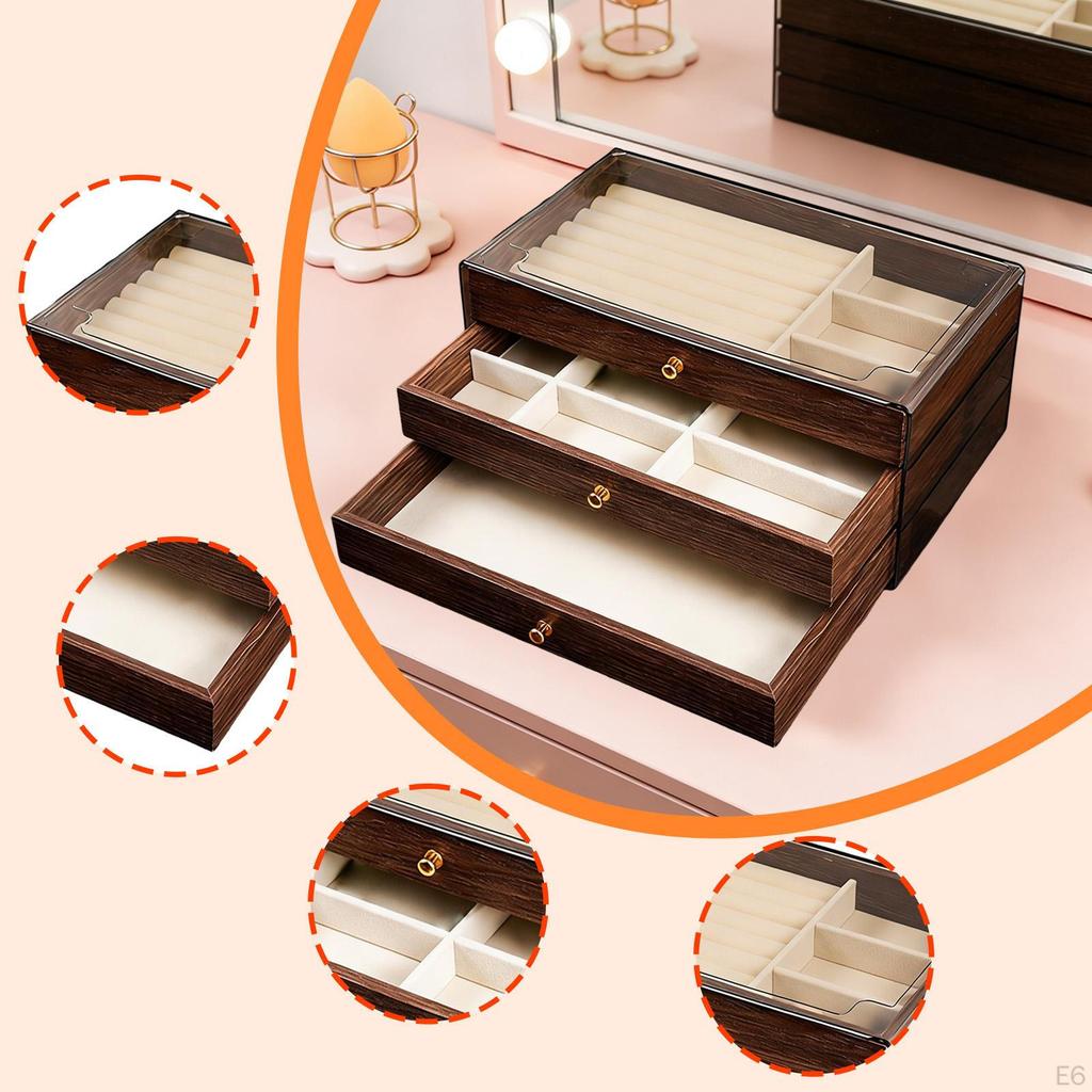 Box, Versatile In Its Use, with Soft Lining And Compartments, Including A Tray for Necklaces, Rings