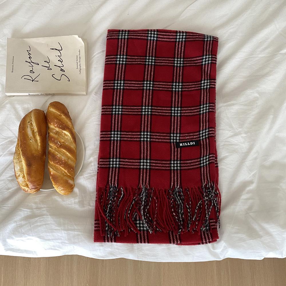 2025 Winter Red Plaid Imitation Cashmere Scarf - Warm Neck Warmer for Women & Couples