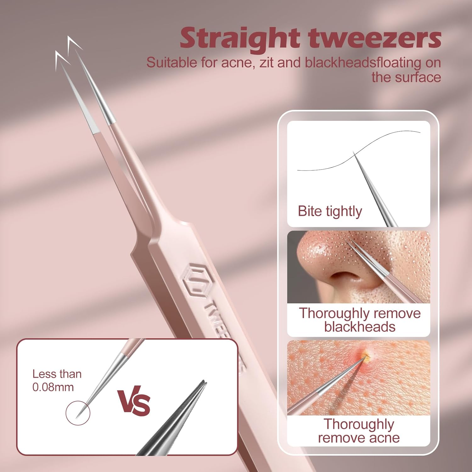 WSYUB Professional Facial Blackhead Remover Tweezers,Extractor Acne Removal, Pimple Popper Tool kit, Clip for Whiteheads, Acne Clip, Ingrown Hairs