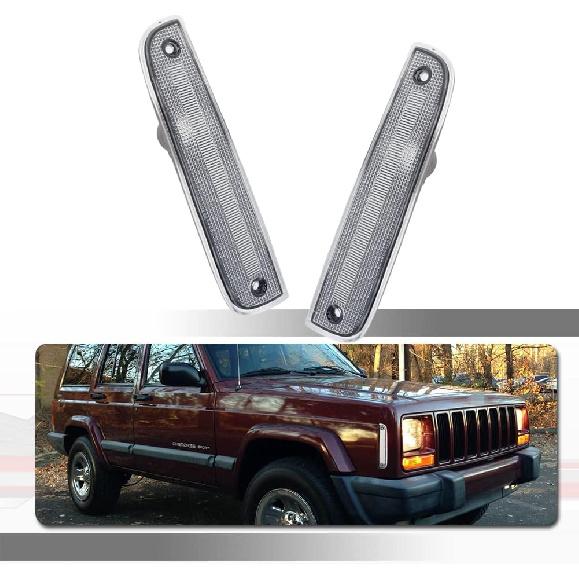 Amber Led Smoked Lens Compatible With 1997 1998 1999 2000 2001 Jeep Cherokee Front Bumper side Corner Parking Marker Light Clear housing