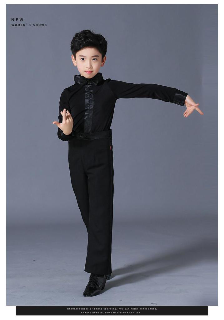 Boys' Latin Dance Performance Tops: Long & Short Sleeve Training Wear for Summer & Autumn Competitions & Exams