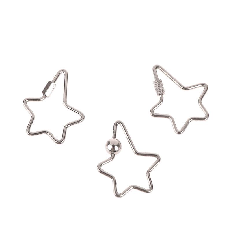 Creative Stainless Steel Star Hexagon Carved Screw Lock Hook Carabiner Keychain Jewelry Diy Clasp