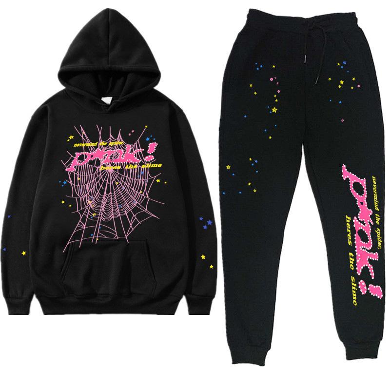 European and American Trendy Hip-hop Singer Letter Sp5der Printed Couple Sweater Men's and Women's Hoodies Sweatshirt Set