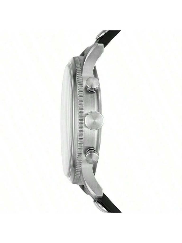 Gent's Retro Pilot Chronograph Watch: Black Dial Quartz with Leather Strap, Model FS5806