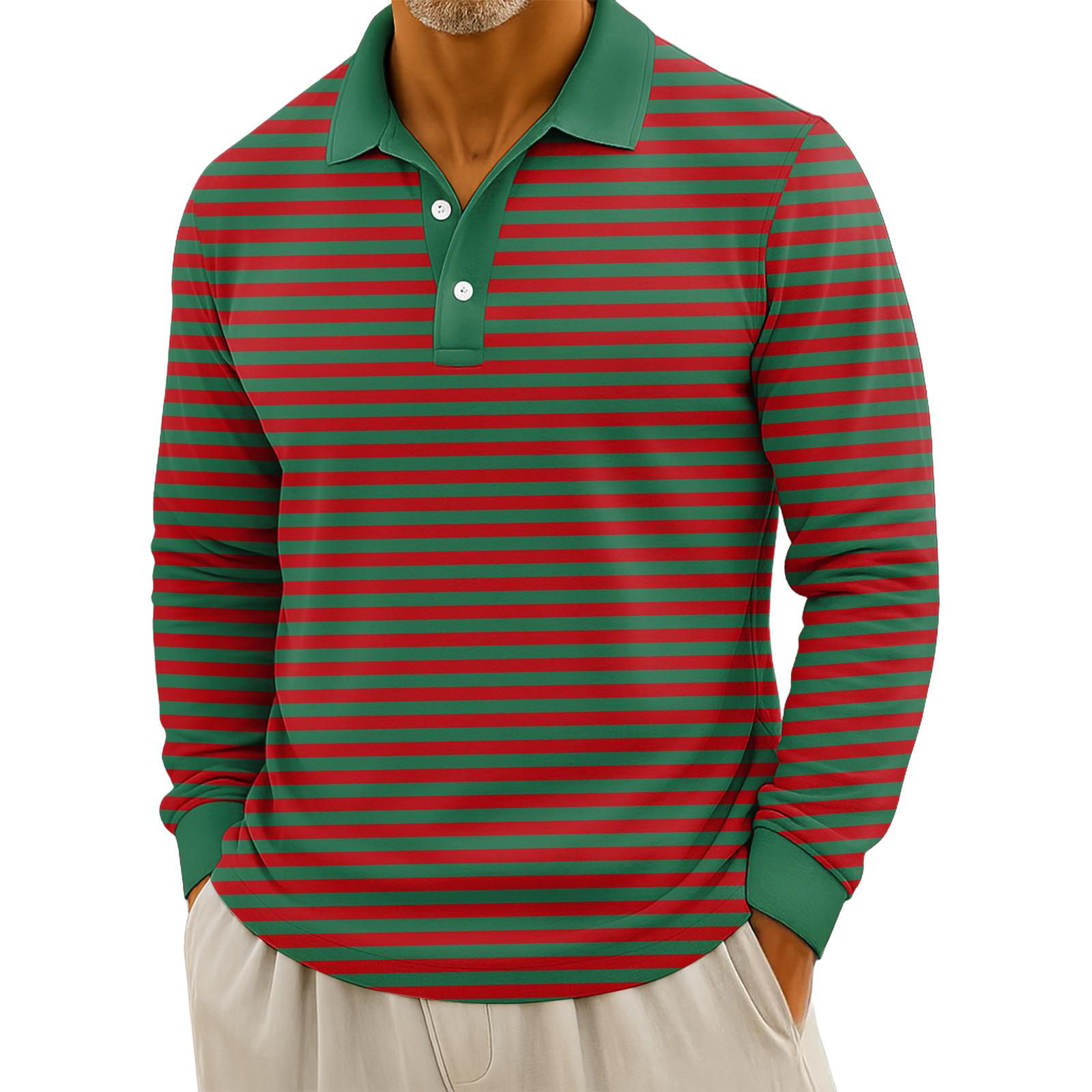 

Мужские повседневные топы с длинными рукавами на пуговицах с полосатым принтом XXXXL зелёный