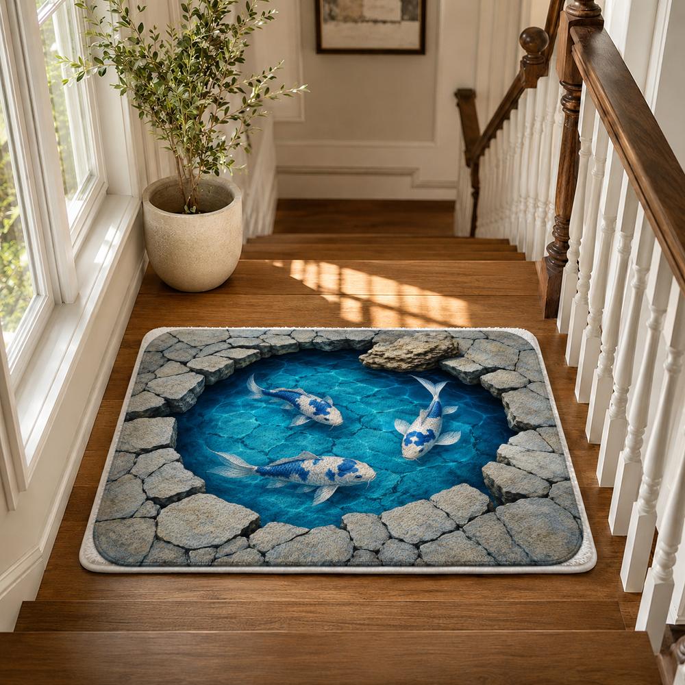 Mystic Koi Pond Floor Mat Flannel Rug Non Slip Absorbent Soft Washable for Entryway Hallway Bathroom Kitchen Decor