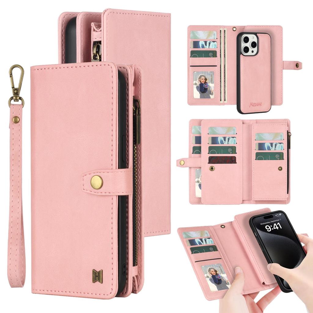 iPhone 16/15 Magnetic Leather Wallet Phone Case Cover