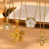 Accessories, Stainless Steel Flower Pendant 18K Gold Necklace Ladies, Shell Elements 197
