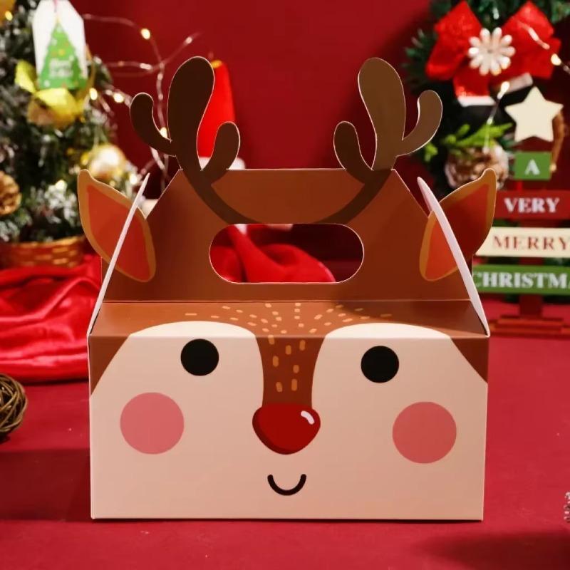 Weihnachtsgeschenkbox Quadratische Süßigkeitenboxen mit Griff Kekskuchen Gebäckboxen Leckerli-Verpackungsbox Party-Geschenkboxen Partyzubehör