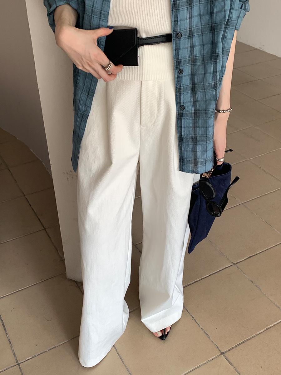 Vision White High-Waisted Wide-Leg Pants - Spring 2026 Korean Style Large