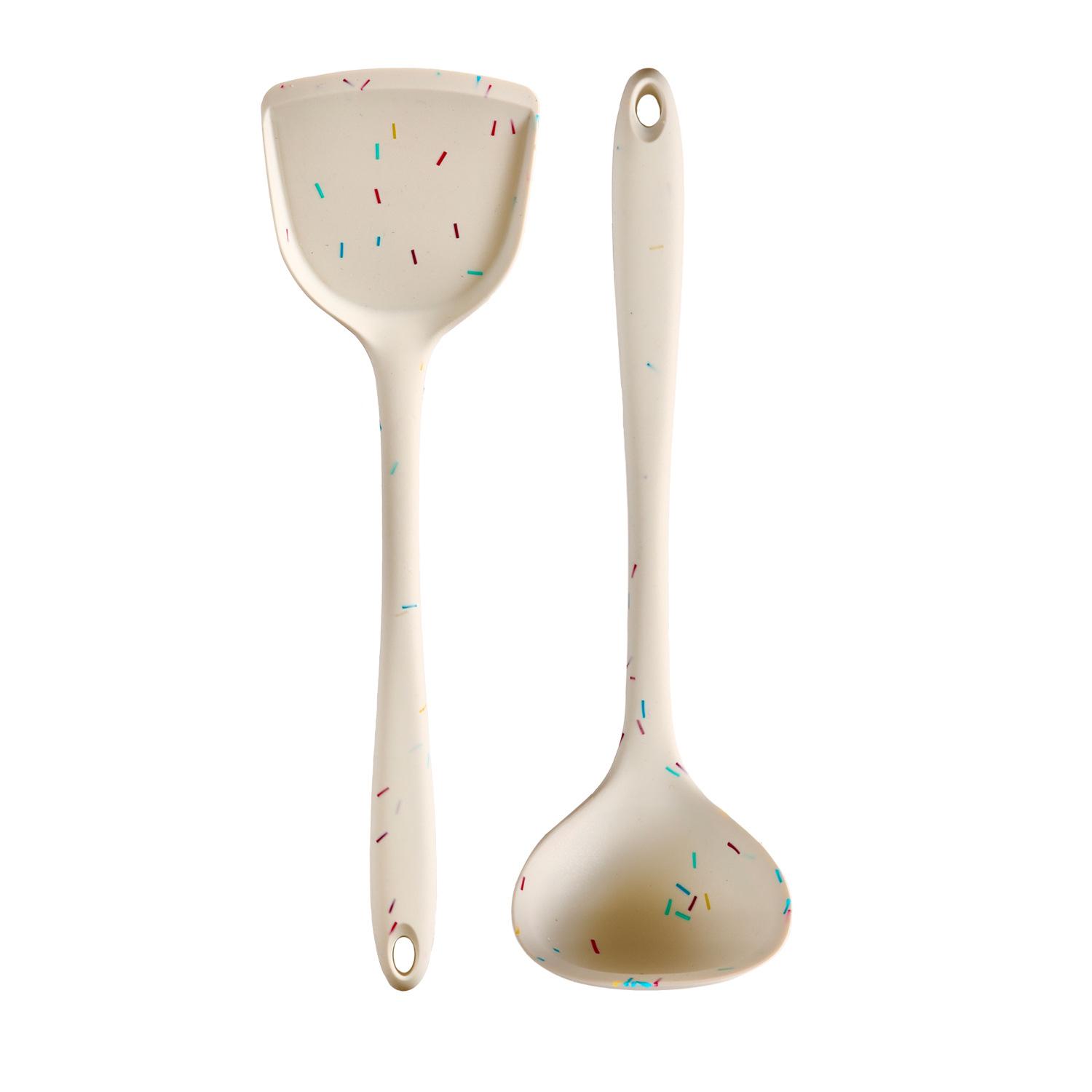 

Food Grade Creative Color Dot Silicone Kitchenware Long Handle Soup Spoon Colander Frying Spatula Household Baking Cooking Tools
