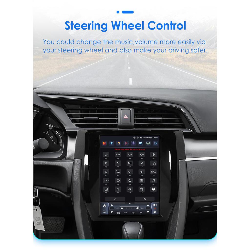 Ossuret Android Car Radio for Honda Civic 2015-2020 Multimedia Stereo 9.7inch Vertical Screen Carplay Android Auto Intelligent Screen GPS Stereo RDS