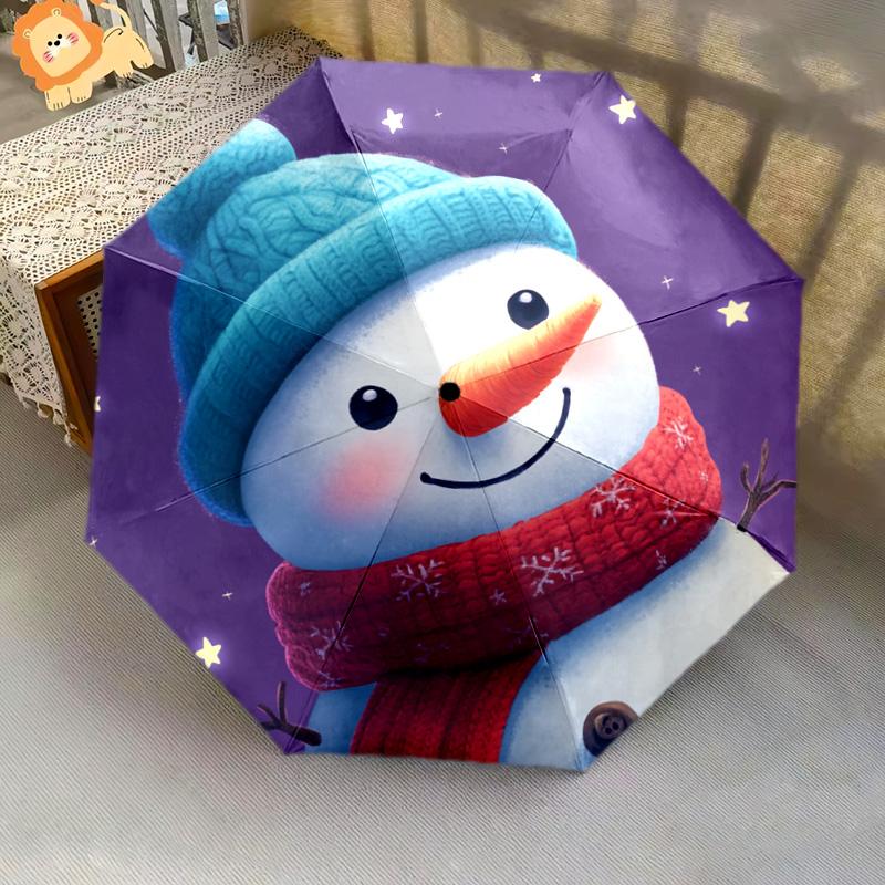 1 Stück Automatischer Faltregenschirm - Schneemann Winter Nacht Muster, Tragbares & Faltbares Design mit 8 Speichen, Weihnachts-Geburtstagsgeschenke