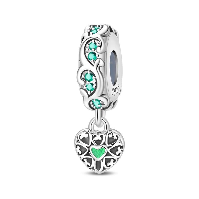 Green Series 925  Silver Dinosaur Bow Puppy Swallow Umbrella Four-Leaf Clover Charm Fit DIY Bracelet Necklace Party Gift