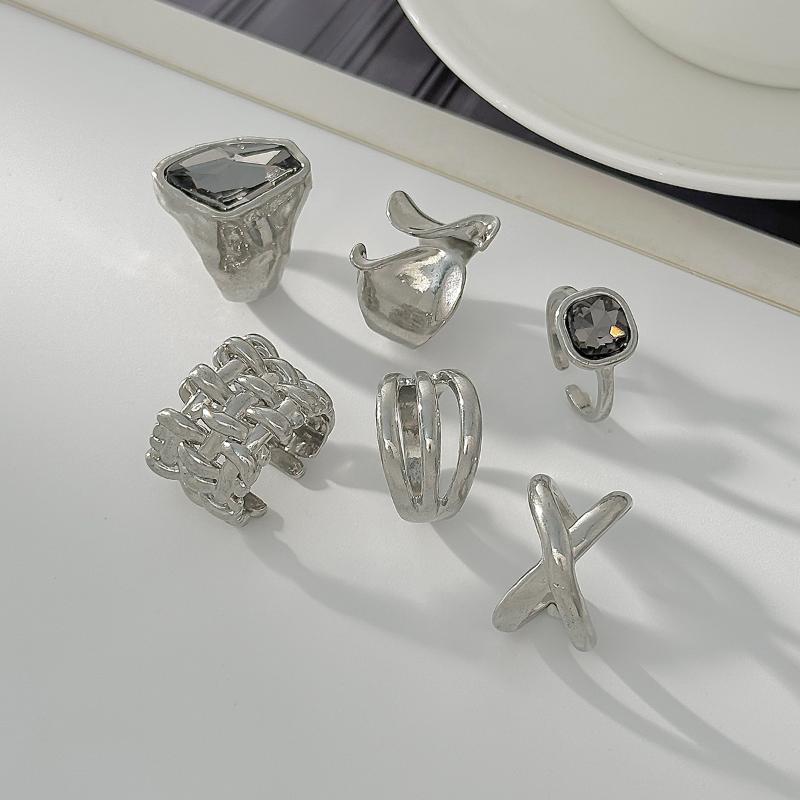 5Pcs/Set Fashion Acrylic Rhinestone Open Rings For Women Vintage Geometric Square Adjustable Knuckle Ring Men Jewelry