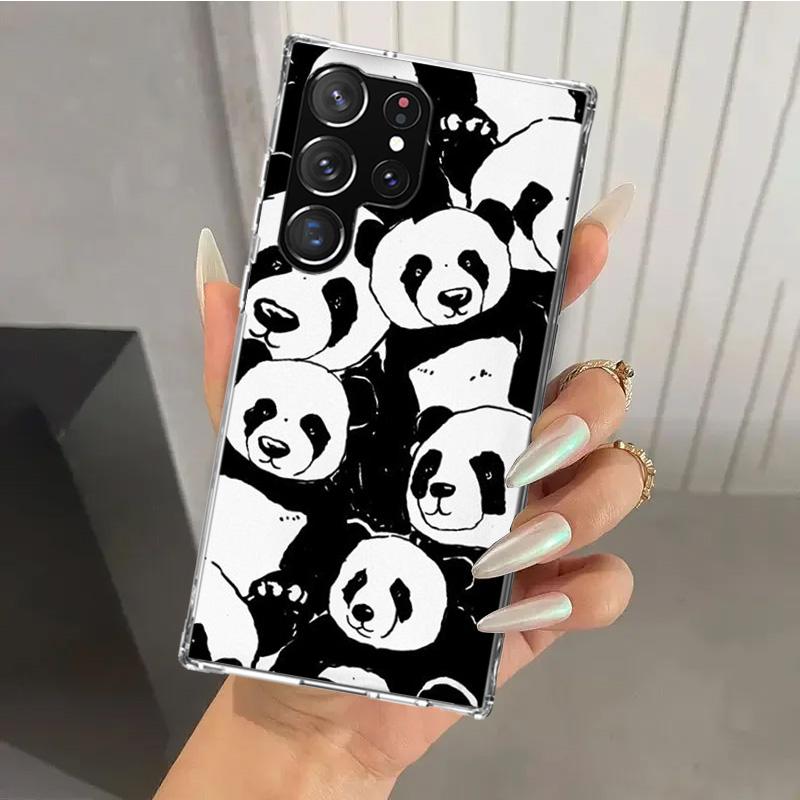 Cartoon Cute Panda Bear Phone Case for Samsung Galaxy S26 S24 S23 Ultra S25 Edge S22 S21 Plus S20 FE + Soft Print Shell Funda Ga