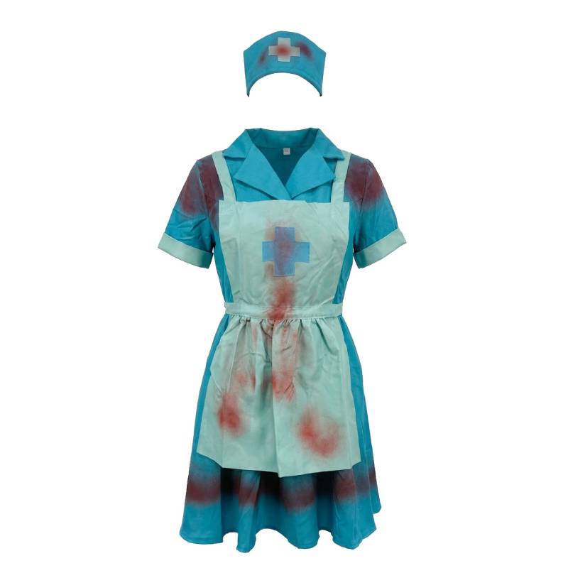 Halloween Zombie Nurse Cosplay Costume With Bloodstains For Horror Theme Party