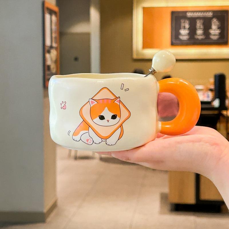 Girly heart cute cat ceramic mug couple breakfast milk cup office gift coffee cup birthday gift