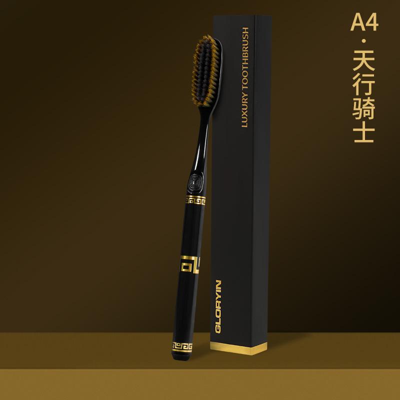 Single Pack Independent Boxed Black Gold Long Head Toothbrush,for Both Male and Female Adults, New Soft Bristled Toothbrush