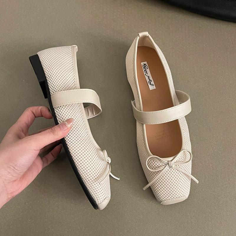 

Мода 2025 Новая Мода Эластичная Лента Женские Балетки Обувь Неглубокие Женские Удобные Туфли Мэри Джейн с Бантом-Бабочкой 35 бежевый