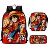 Cartoon One Piece 3pcs Lightweight Durable School Backpack with Crossbody Bag Pencil Case for Boys Girls Age 6-10 Primary School